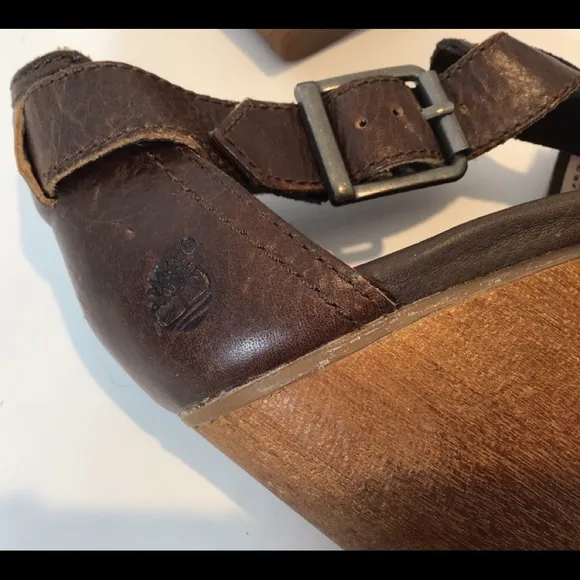 TIMBERLAND EARTHKEEPERS STAFFORD SUEDE LEATHER WOODEN HEEL SANDALS SZ 7.5