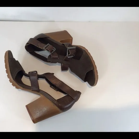 TIMBERLAND EARTHKEEPERS STAFFORD SUEDE LEATHER WOODEN HEEL SANDALS SZ 7.5