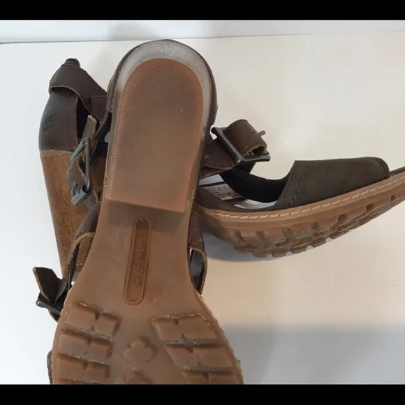 TIMBERLAND EARTHKEEPERS STAFFORD SUEDE LEATHER WOODEN HEEL SANDALS SZ 7.5