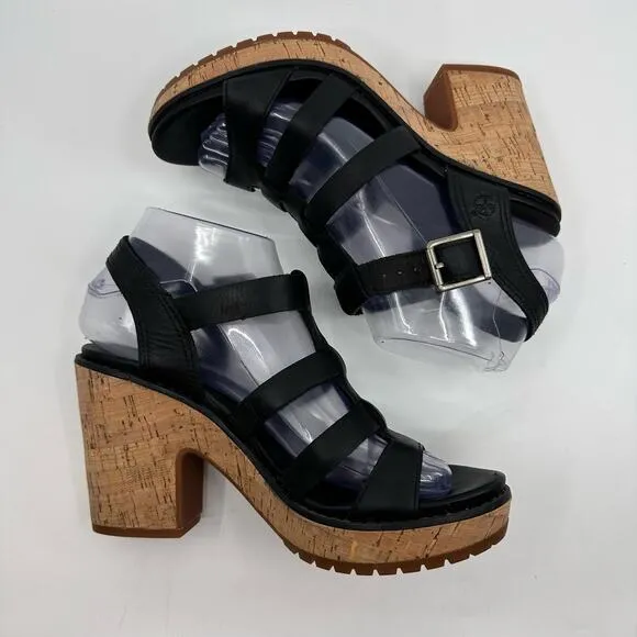 Timberland Roslyn Fisherman Sandal Block Heels Black Womens Size US 7 EU 38 UK 5