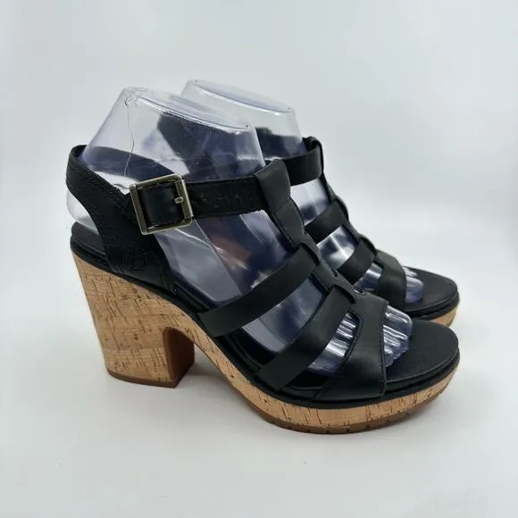 Timberland Roslyn Fisherman Sandal Block Heels Black Womens Size US 7 EU 38 UK 5