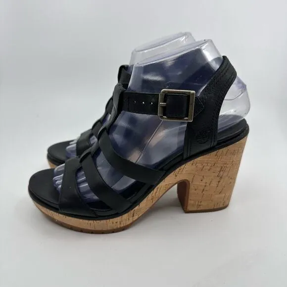 Timberland Roslyn Fisherman Sandal Block Heels Black Womens Size US 7 EU 38 UK 5