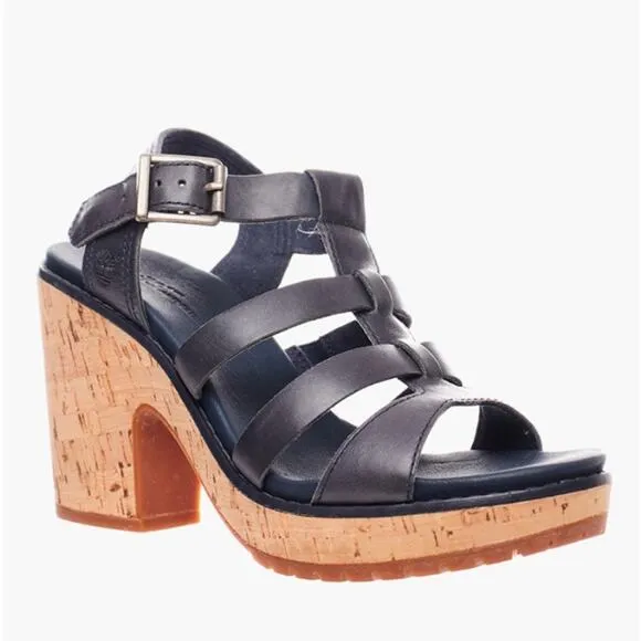 Timberland Roslyn Fisherman Sandal Block Heels Black Womens Size US 7 EU 38 UK 5