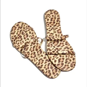 TKEES Gemma Leather Slide Sandals Leopard
