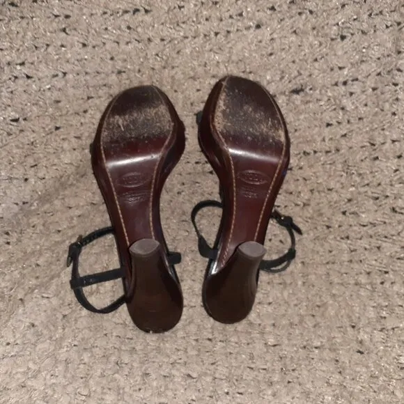 TOD'S-Black Suede T-Strap Strappy Studded Sandals-Sz 38.5/8-Excellent
