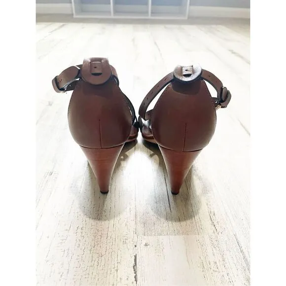 Tod's Leather Sandals Brown Crossover Straps Heel Size 8 - 38 1/2