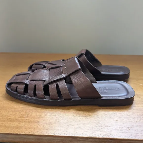 Tommy Bahama Brown Leather Jerusalem Sandals Fisherman Slide