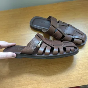 Tommy Bahama Brown Leather Jerusalem Sandals Fisherman Slide