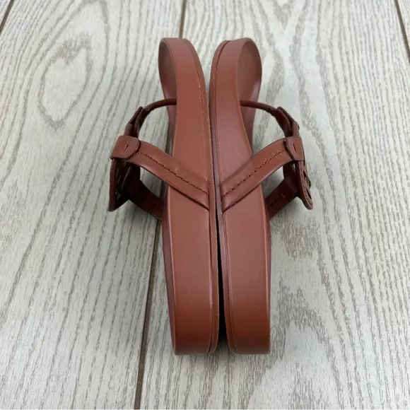Tommy Hilfiger Women's Large TH Logo Relina Footbed Sandals 5.5M Med Brown $69