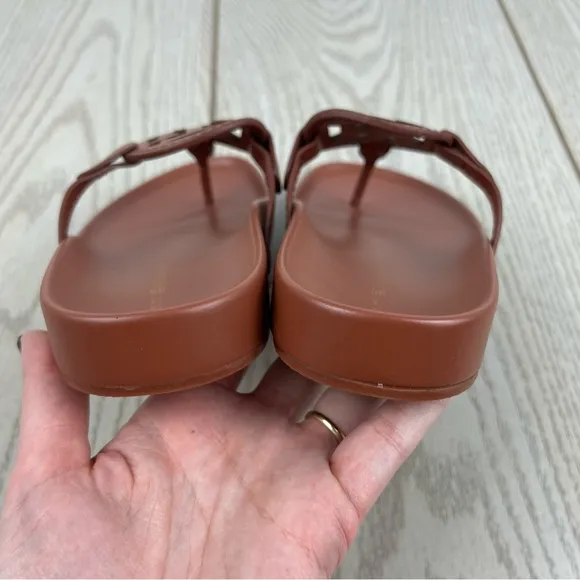 Tommy Hilfiger Women's Large TH Logo Relina Footbed Sandals 5.5M Med Brown $69