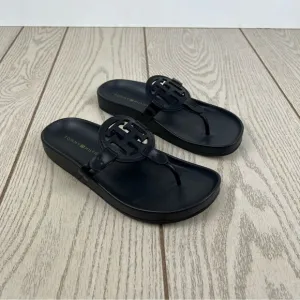 Tommy Hilfiger Women's Large TH Logo Relina Footbed Sandals 5M Black $69