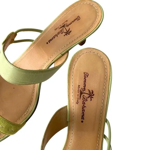 Tommy Bahama Green Kitten Heels Sandals Made in Italy in Size 9M