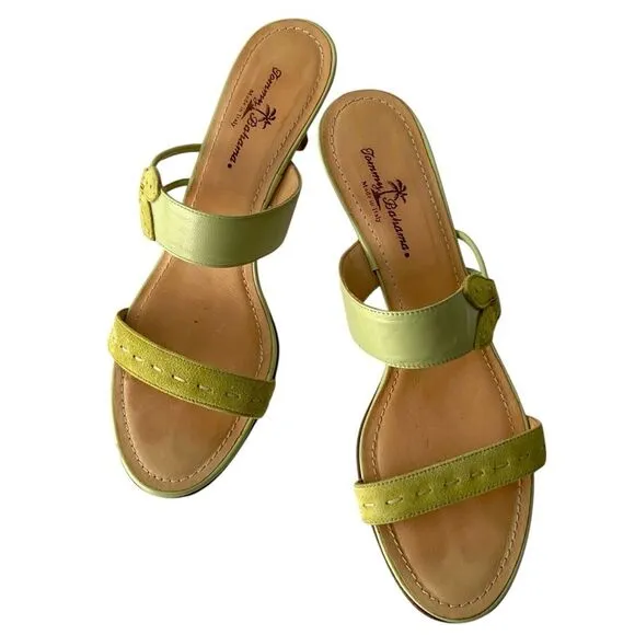 Tommy Bahama Green Kitten Heels Sandals Made in Italy in Size 9M