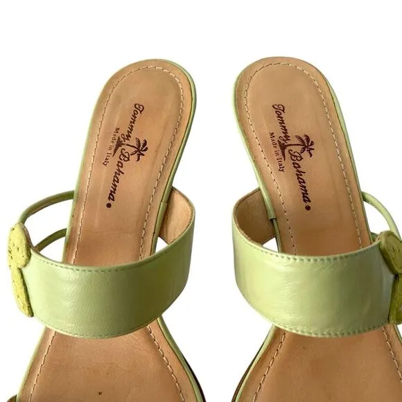 Tommy Bahama Green Kitten Heels Sandals Made in Italy in Size 9M