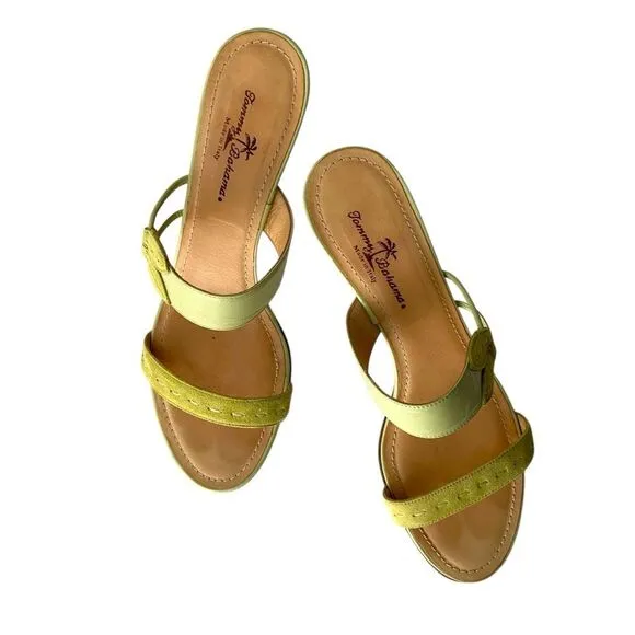 Tommy Bahama Green Kitten Heels Sandals Made in Italy in Size 9M