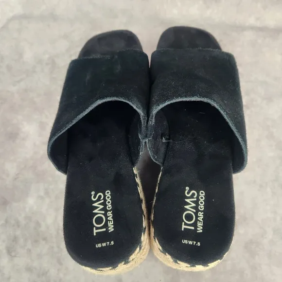 TOMS LAILA MULE Platform Sandals Women's 7.5 BLACK SUEDE Slip On Vacation