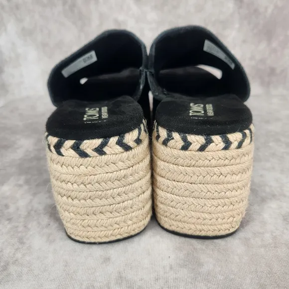 TOMS LAILA MULE Platform Sandals Women's 7.5 BLACK SUEDE Slip On Vacation
