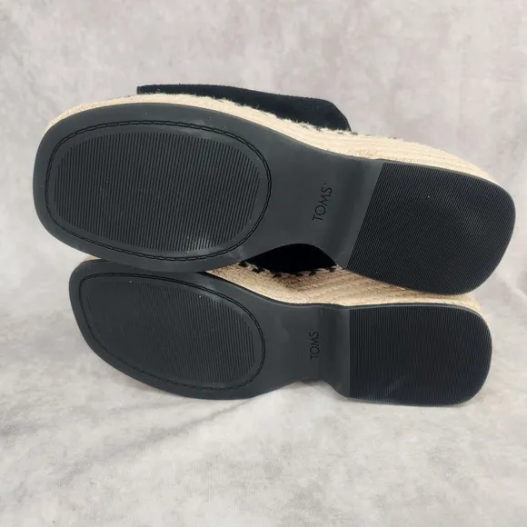TOMS LAILA MULE Platform Sandals Women's 7.5 BLACK SUEDE Slip On Vacation