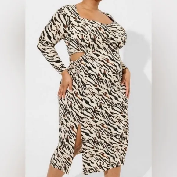 TORRID Maxi Studio Knot Long Sleeve Dress Zebra Watercolor Size 4X
