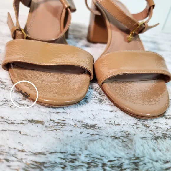 Tory Burch &quot;Laurel&quot; Patent Leather Pump Ankle Strap Sandal Nude | Women's Size 8