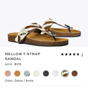 Tory Burch Black and Brown Mellow T STRAP Sandals GENUINE CALFHAIR new