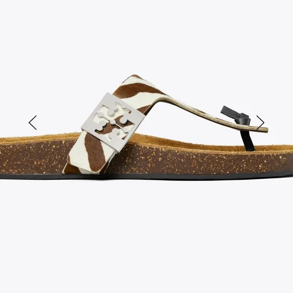 Tory Burch Black and Brown Mellow T STRAP Sandals GENUINE CALFHAIR new