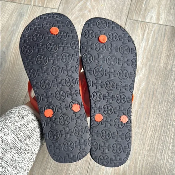 Tory Burch Black and Orange Sandals with Bold Design
