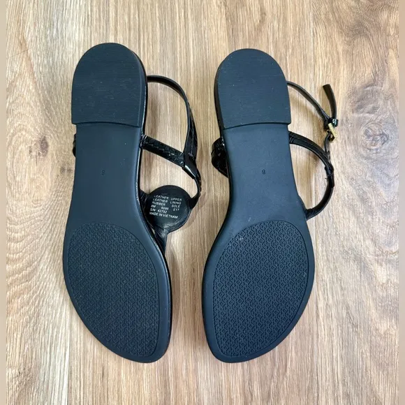 Tory Burch Black Patent Leather Gold Logo Thong Sandals - Size 8 EUC