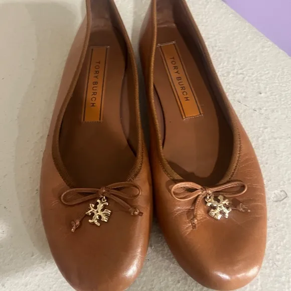 Tory Burch Brown Charm Ballet Flats Sandals walking‎ shoes comfort 8.5