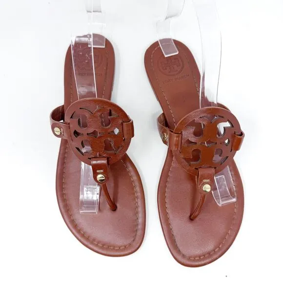Tory Burch Brown Leather Miller Sandals Slides Flip Flops Size 8.5