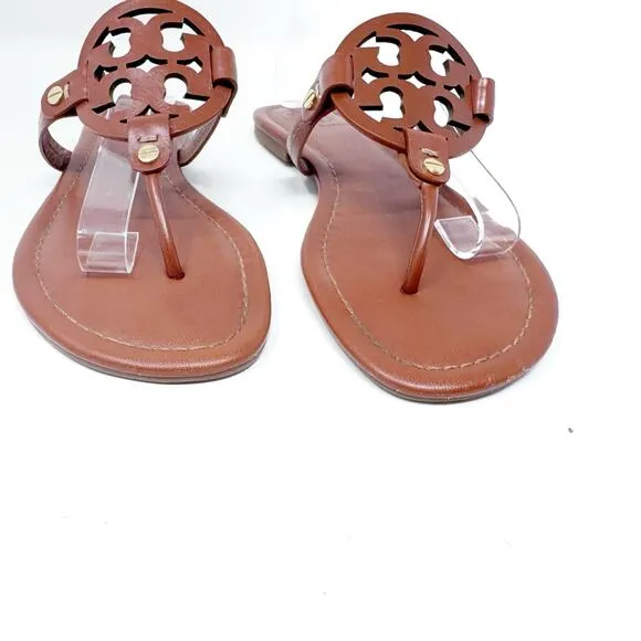Tory Burch Brown Leather Miller Sandals Slides Flip Flops Size 8.5