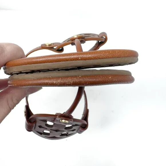 Tory Burch Brown Leather Miller Sandals Slides Flip Flops Size 8.5