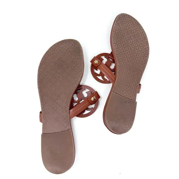 Tory Burch Brown Leather Miller Sandals Slides Flip Flops Size 8.5