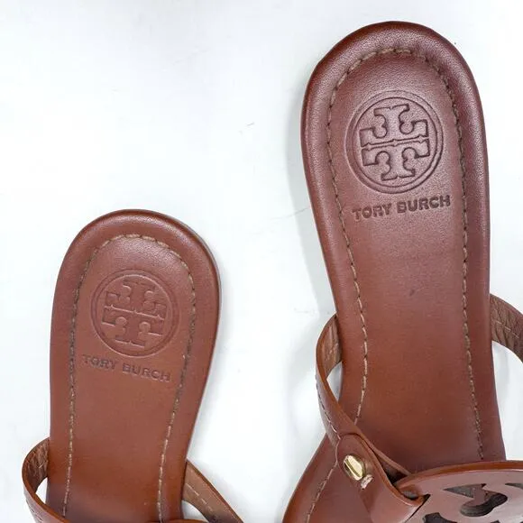 Tory Burch Brown Leather Miller Sandals Slides Flip Flops Size 8.5