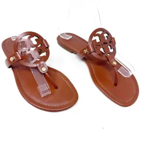 Tory Burch Brown Leather Miller Sandals Slides Flip Flops Size 8.5