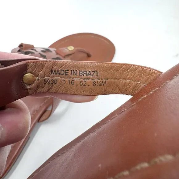 Tory Burch Brown Leather Miller Sandals Slides Flip Flops Size 8.5
