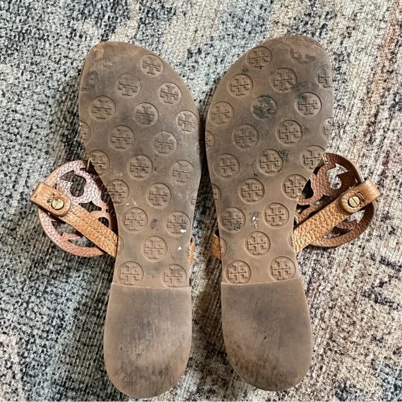 Tory Burch Brown Leather Slip On Sandals sz 9