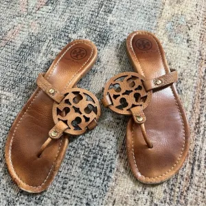 Tory Burch Brown Leather Slip On Sandals sz 9