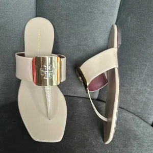 Tory Burch Cream Sandals with Square Toe Design
