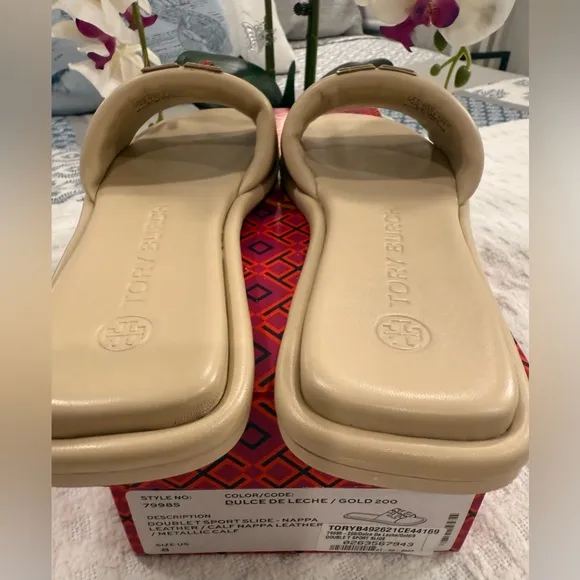 Tory Burch Double T Sports Slide Sandals, size 8, New with Box