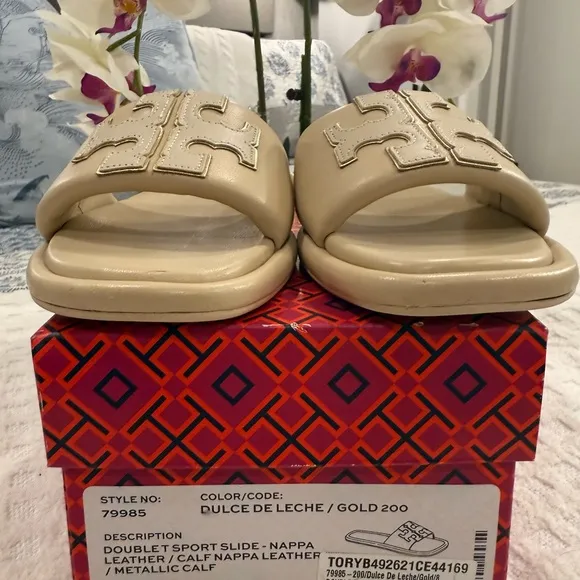 Tory Burch Double T Sports Slide Sandals, size 8, New with Box