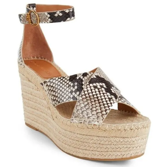 Tory Burch Espadrille Wedge Shoes heels Sandals Size 81/2 Leather Snakeskin