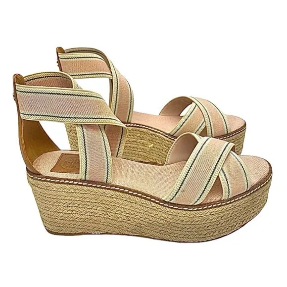 Tory Burch Frieda 50mm Espadrille Wedge Sandal Size 8 M Color Blush Stripe/Tan