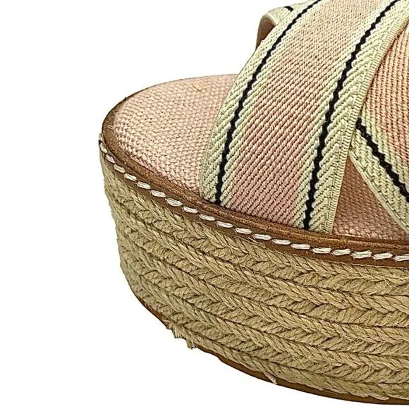 Tory Burch Frieda 50mm Espadrille Wedge Sandal Size 8 M Color Blush Stripe/Tan