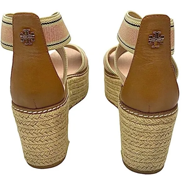 Tory Burch Frieda 50mm Espadrille Wedge Sandal Size 8 M Color Blush Stripe/Tan