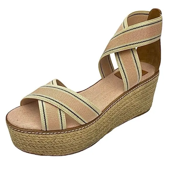 Tory Burch Frieda 50mm Espadrille Wedge Sandal Size 8 M Color Blush Stripe/Tan