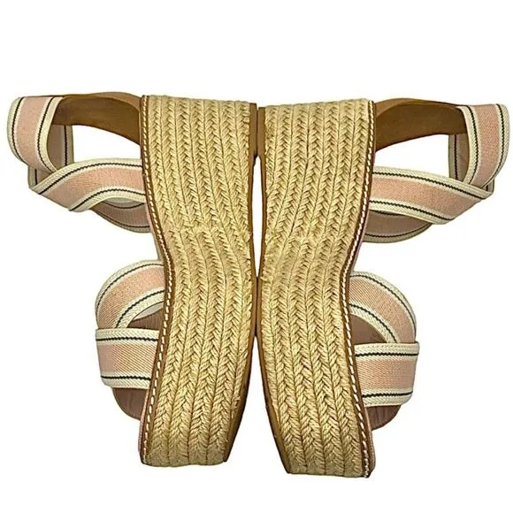 Tory Burch Frieda 50mm Espadrille Wedge Sandal Size 8 M Color Blush Stripe/Tan