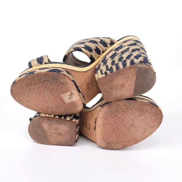 Tory Burch Heels Womens 8 Sandals Slip On Platform Slide Chunky Jute Woven Lola
