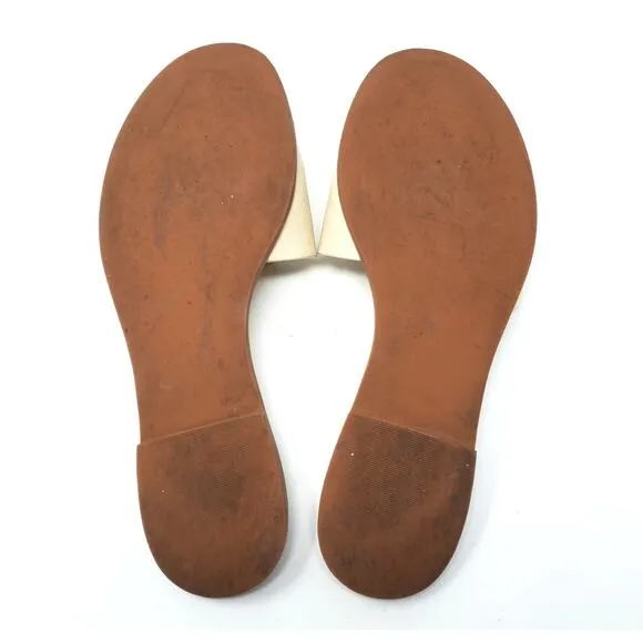Tory Burch Ines Slides Sandals Calf Leather New Cream Gold 50109 Size US 6.5