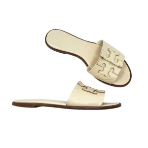 Tory Burch Ines Slides Sandals Calf Leather New Cream Gold 50109 Size US 6.5